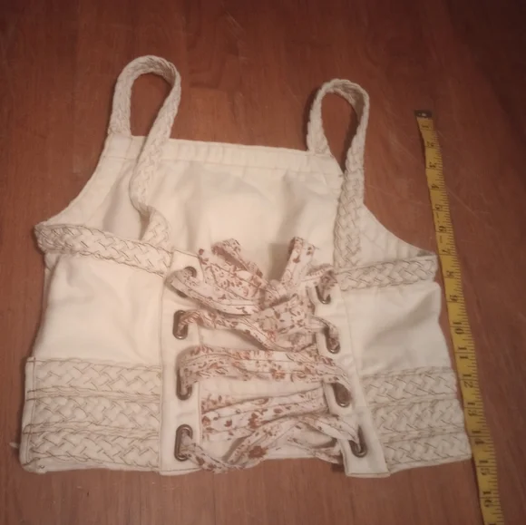 Anthropologie Pilcro Cream Braided Strap Lace Up Crop Tank Size XS - Picture 7 of 7